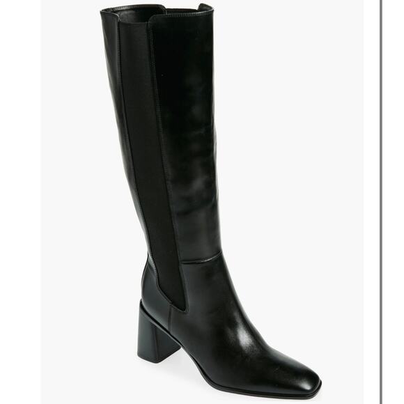 Nordstrom Tyra Black Tall Knee High Boot Sz 9.5 Leather Pull-On Elastic Gore NIB - Picture 4 of 14